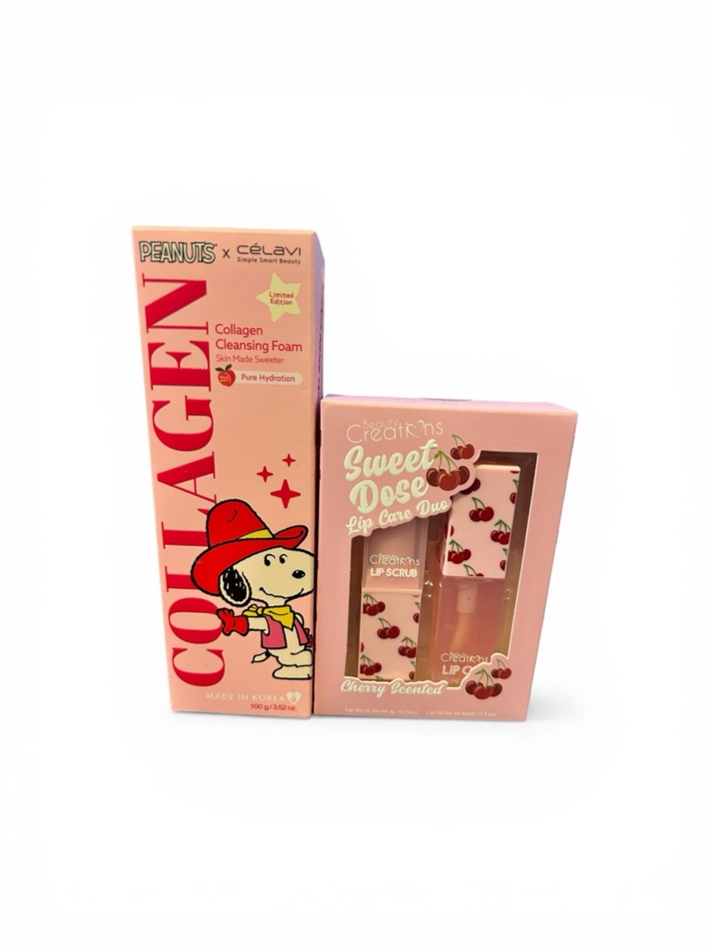 Peanuts x Célavi Collagen Cleansing Foam & Sweet Dose Lip Care Duo - Pink